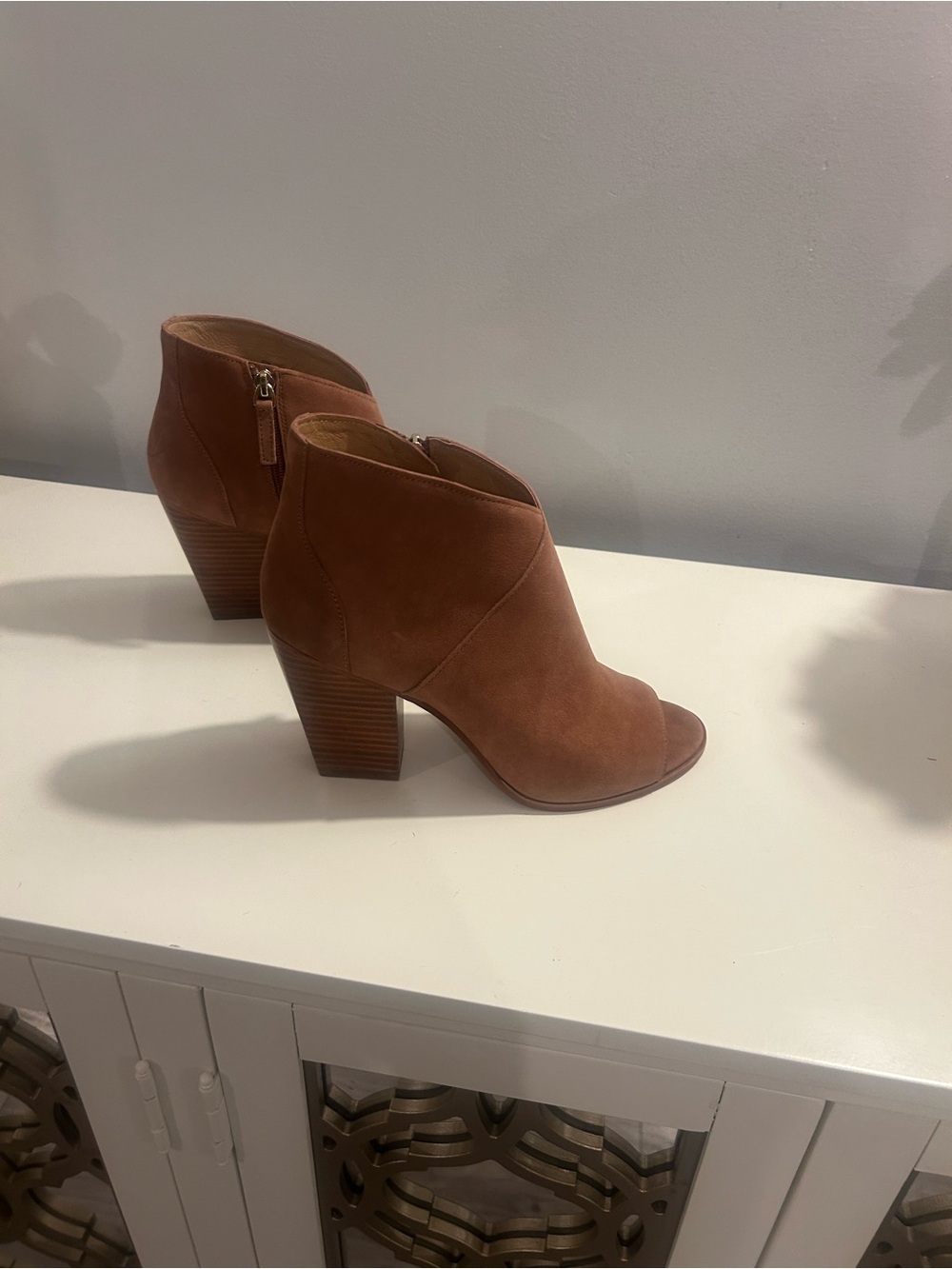 Joie Women's pink Tan Suede Peep-Toe Ankle Booties
